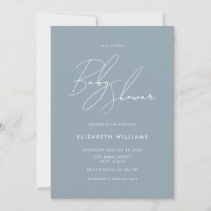 Modern Baby Shower Dusty Blue Minimalist Script  Invitation