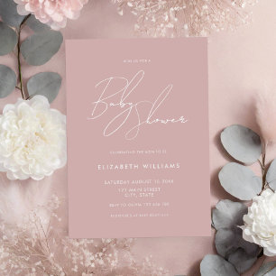 Modern Baby Shower Dusty Rose Minimalist Script  Invitation