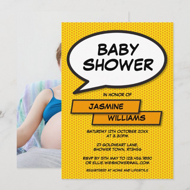 Modern Baby Shower Fun Photo Gender Neutral Invitation (Front/Back)