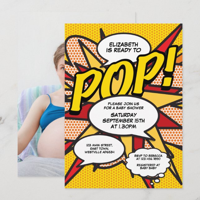 Modern Baby Shower Fun Ready to Pop Photo Invitation (Front/Back)