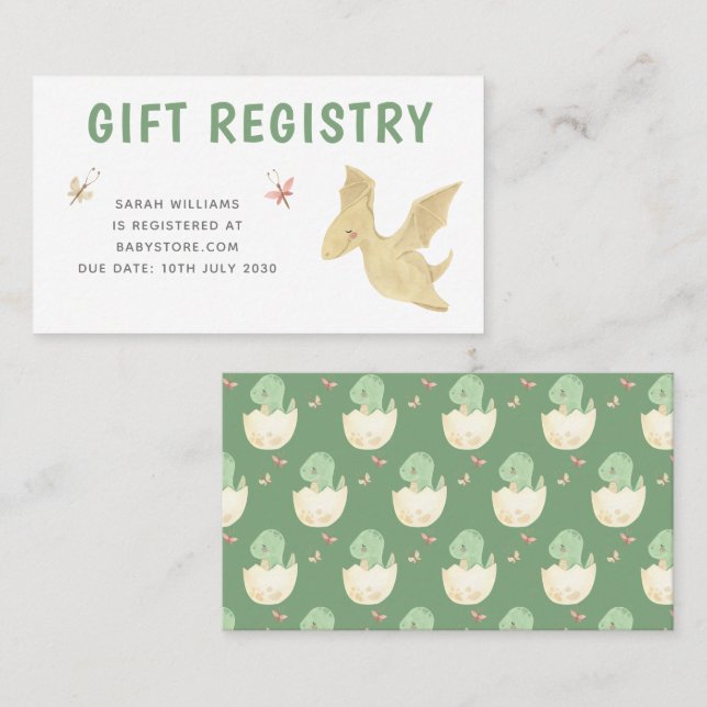 Modern Baby Shower Gift Registry Cute Dinosaur Business Card (Front/Back)