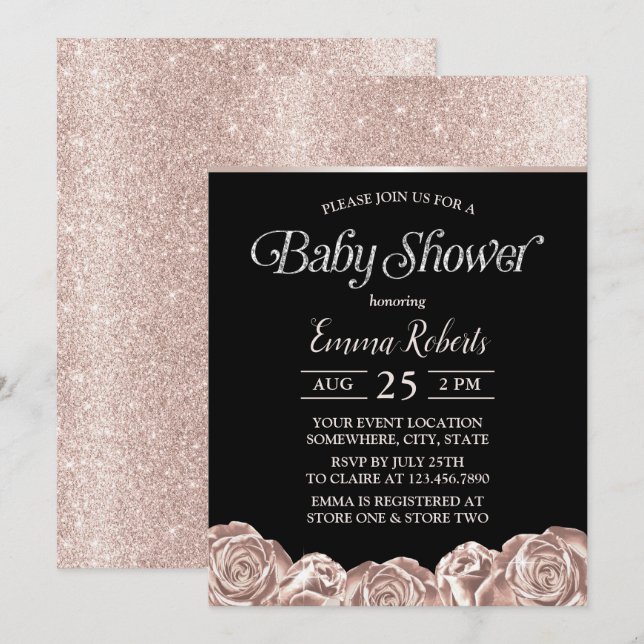 Modern Baby Shower Luxury Foil Rose Gold Floral Invitation (Front/Back)
