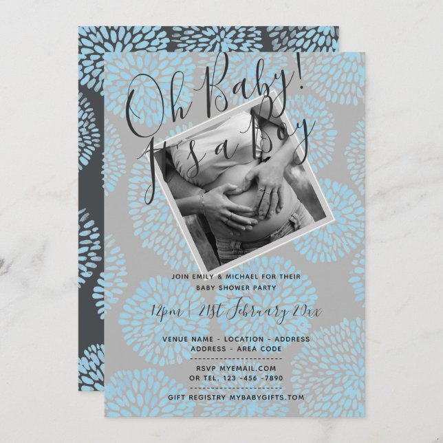 Modern BABY SHOWER PHOTO BOY Invites (Front/Back)