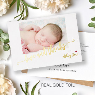 Modern baby shower photo gold foil thank you card