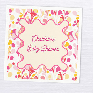 Modern Baby Shower Retro Abstract Pink Wavy Napkin