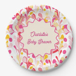 Modern Baby Shower Retro Abstract Pink Wavy Paper Plate<br><div class="desc">Featuring a fun modern retro wavy pink and yellow abstract design. Customise by changing any of the text. Original art by Nic Squirrell.</div>