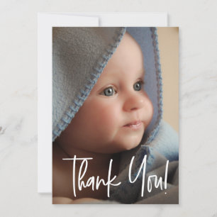 Modern Baby shower Thank You Vertical Baby Photo Announcement
