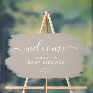 Modern Baby Shower Welcome Paint White Beige Acrylic Sign