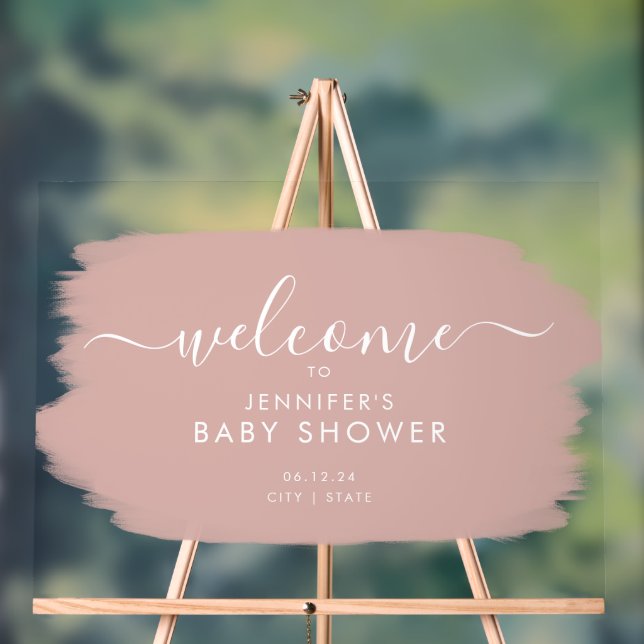 Modern Baby Shower Welcome Paint White Blush Acrylic Sign (Neutral)