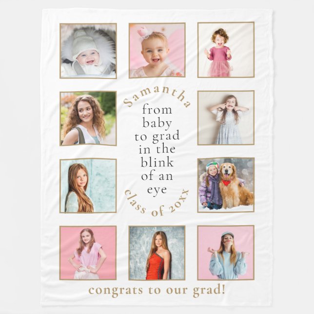Modern Baby to Grad 10 Photos Name Year Graduation Fleece Blanket (Front)