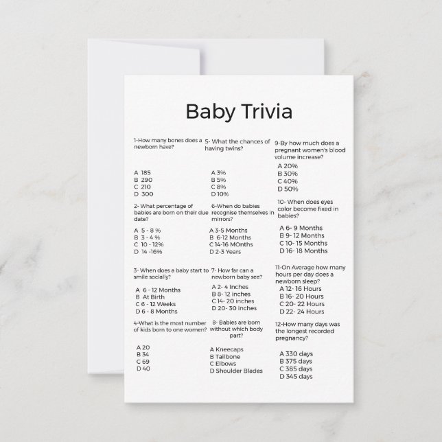 Modern  baby trivia game baby shower game Card (Front)