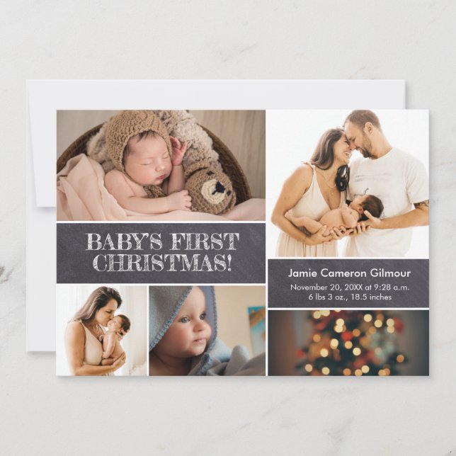 Modern Baby's 1st Christmas Family Photo collage  Invitation (Front)