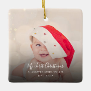 Modern Babys First Christmas 2 Photos Festive Ceramic Ornament