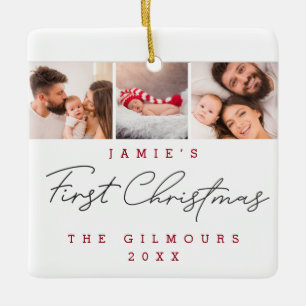 Modern Baby's First Christmas 3 Photos Custom  Ceramic Ornament