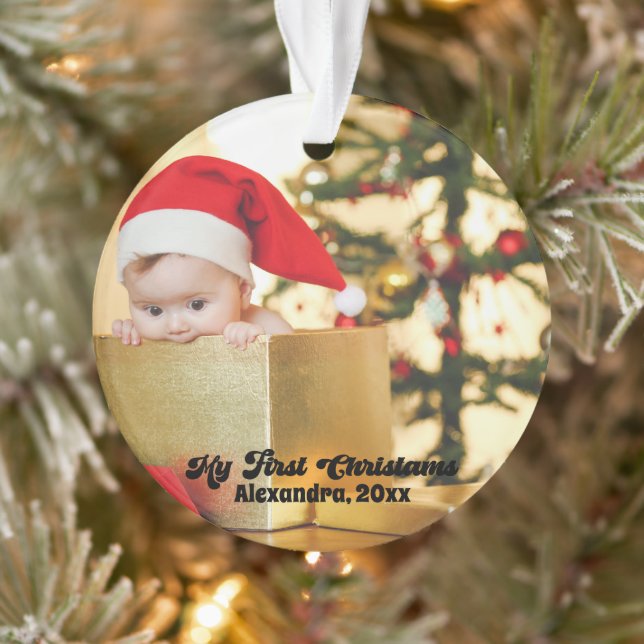 Modern Baby's First Christmas Photo Ornament (Tree)