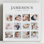Modern Baby's First Year Keepsake Photo Calendar Faux Canvas Print<br><div class="desc">Remember your baby's first year with this modern minimalist photo collage. Simple 12 photo grid layout for every month of your newborn's start in life. Make's a beautiful gift for new parents, grandparents or other family members to hold on to these special first moments. This is the charcoal grey and...</div>