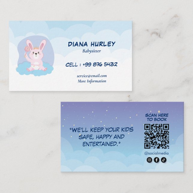 Modern Babysitting Business | Rabbit Babysitter Card (Front/Back)