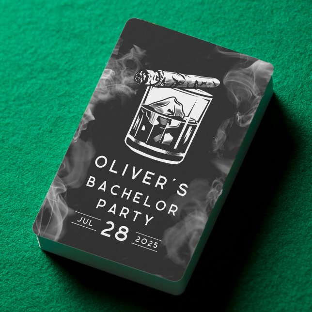 Modern Bachelor Party Cigars and Whiskey Black  Playing Cards (Creator Uploaded)
