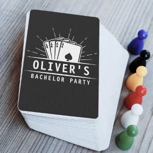 Modern Bachelor Party Grooms Name Casino   Black  Playing Cards