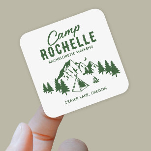 Modern Bachelorette Camping Square Sticker