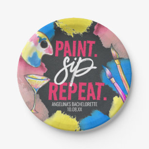 Modern Bachelorette Chalkboard Paint and Sip Paper Plate