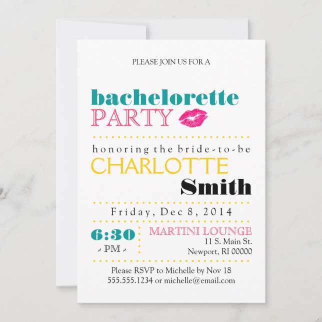 Modern Bachelorette Party Invitation (Front)