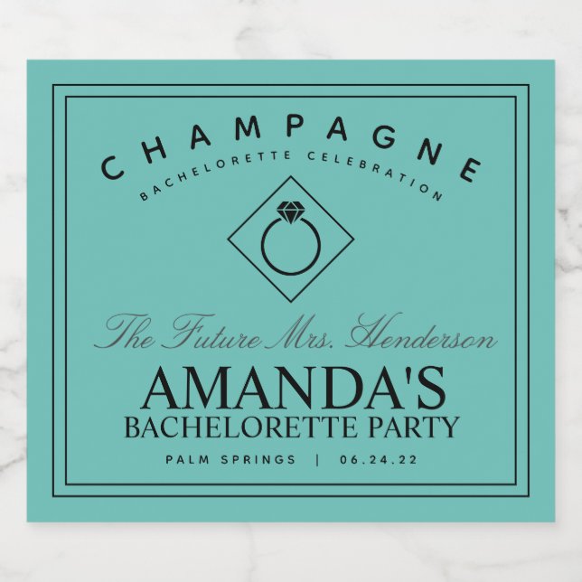 Modern Bachelorette Party Teal Sparkling Wine Labe Sparkling Wine Label (Single Label)