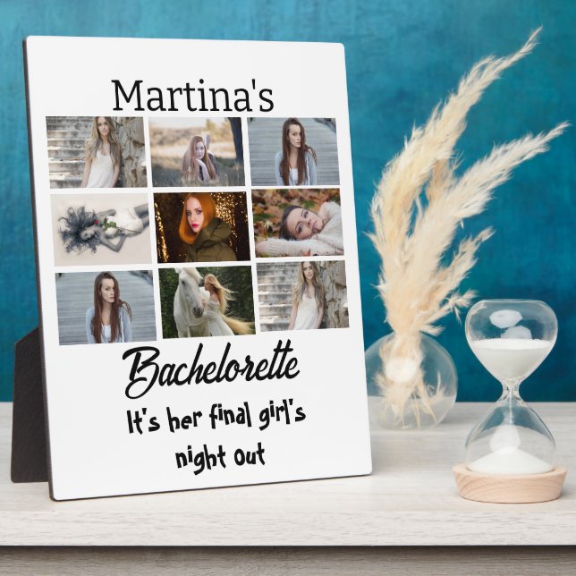 Modern Bachelorette personalised 9 Photo Collage Plaque (Side)