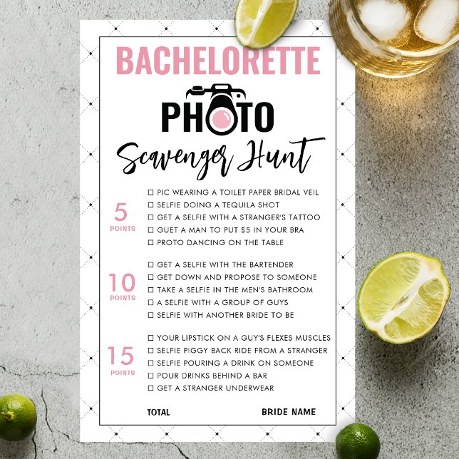 Modern Bachelorette Scavenger Hunt Game Card (Bachelorette photo scavenger Game)