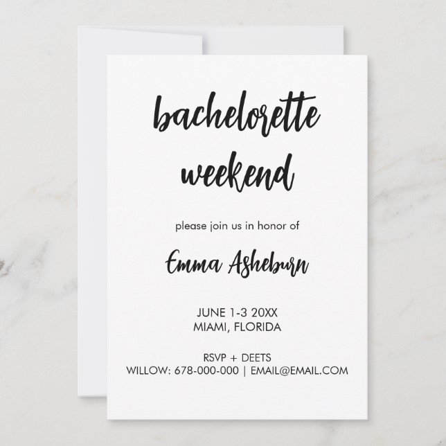 Modern Bachelorette Weekend Itinerary  Invitation (Front)