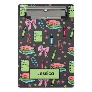 Modern Back To School Coquette Pink Green Mini Clipboard
