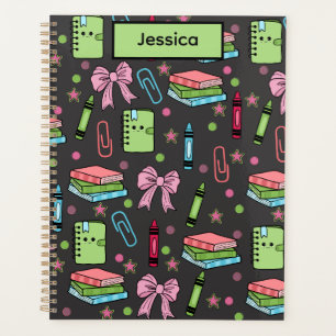 Modern Back To School Coquette Pink Green Planner
