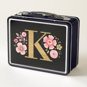 Modern Back To School Monogram Girl Metal Lunch Box