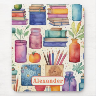 Modern Back to School Supplies Pattern Name Mouse Pad
