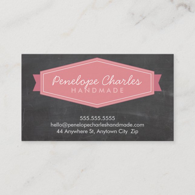 MODERN BADGE LOGO bright bold coral chalkboard Business Card (Front)