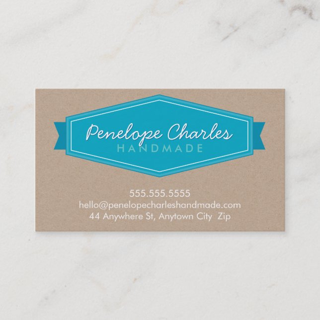 MODERN BADGE LOGO bright bold turquoise blue kraft Business Card (Front)