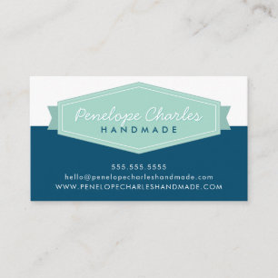 MODERN BADGE LOGO retro pastel mint dark blue Business Card