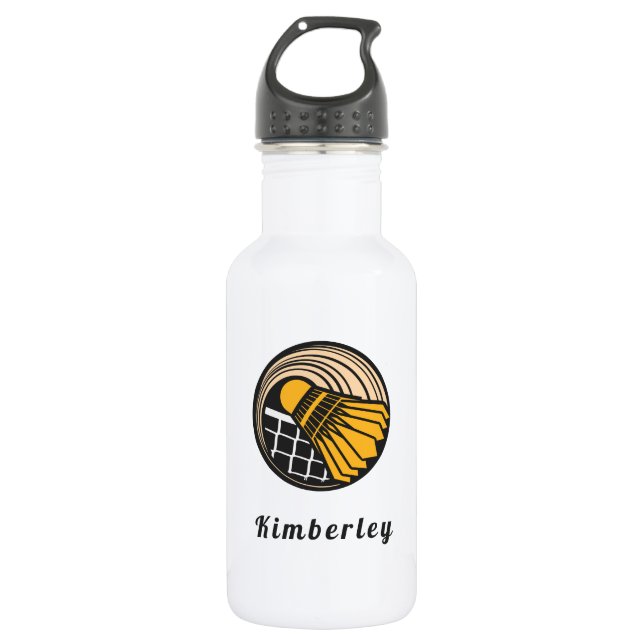 Modern Badminton Birdie Design Player's Name Sport 532 Ml Water Bottle (Front)