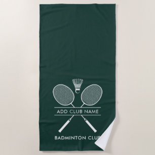 Modern Badminton Club Name Rackets Icon Green Beach Towel