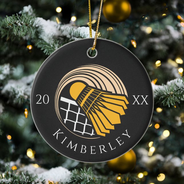 Modern Badminton Player Birdie Name & Year Cool Ceramic Ornament (Creator Uploaded)