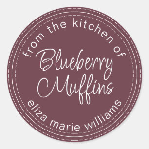Modern Baked Goods Blueberry Muffins Burgundy Classic Round Sticker