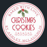 Modern Baked with Love Name Christmas  Classic Round Sticker<br><div class="desc">Modern Baked with Love Name Christmas Classic Round Sticker</div>