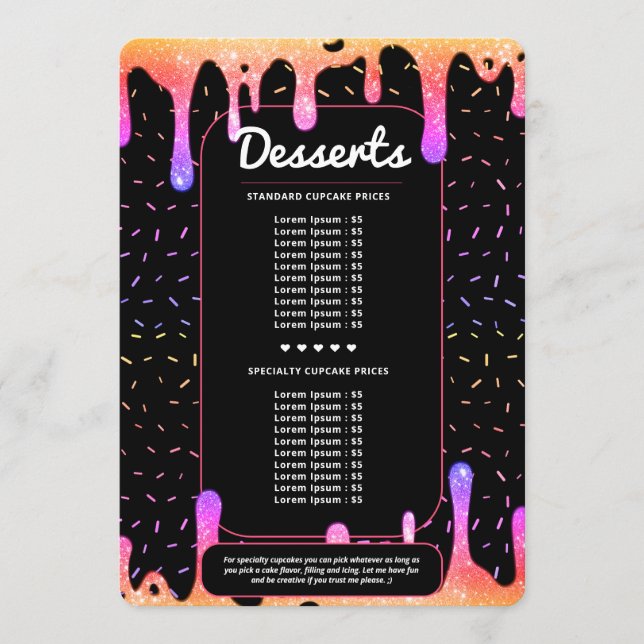 Modern Baker Caterer Decorator Drip Rainbow Black Menu (Front)