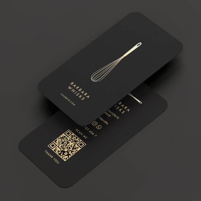 Modern Baker Pastry Elegant Black Gold Whisk  Business Card (Modern Baker Pastry Elegant Black Gold Whisk Business Card
)