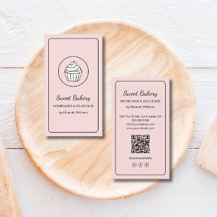 Modern Bakery Cupcake Logo QR Code Pink Business Card