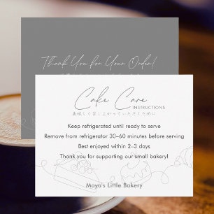 Modern Bakery Line Art Cake Care Instructions Thank You Card