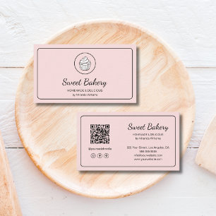 Modern Bakery Logo QR Code Pink Business Card