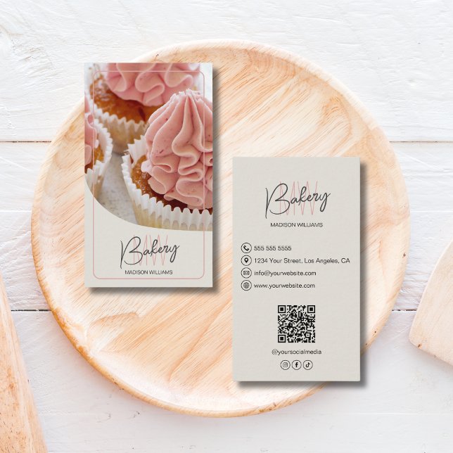 Modern Bakery Monogram Logo QR Code Business Card (Modern Bakery Monogram Logo QR Code Business Card)