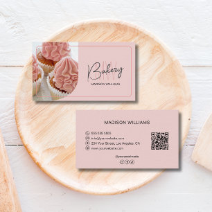 Modern Bakery Monogram Logo QR Pastry Chef Business Card