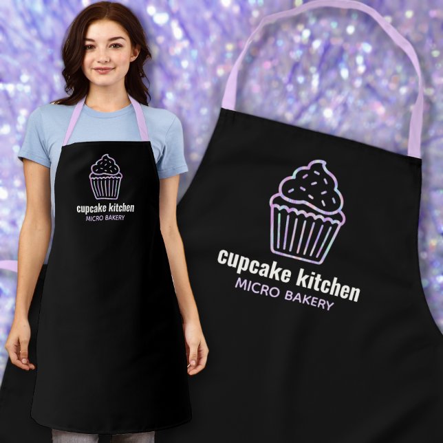 modern bakery name iridescent cupcake cute staff apron (Creator Uploaded)